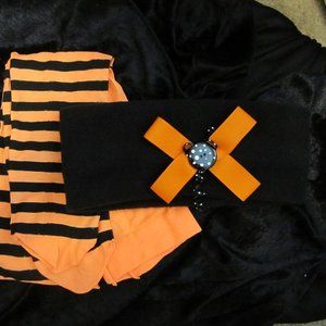 Set of Orange & Black Head/EarBand & Stockings Sm